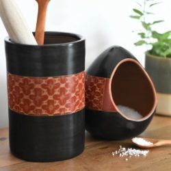 Fair trade Ceramic salt cellar and utensil pot