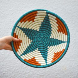 ethical woven bowl with green star pattern