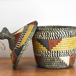Ugandan storage basket with lid off