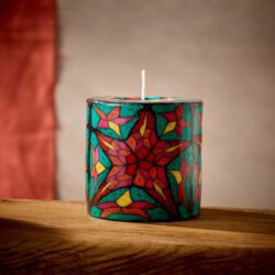 Ethical pillar candle with stained glass pattern
