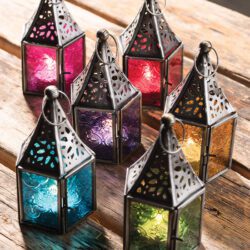 mini glass lanterns in different colours